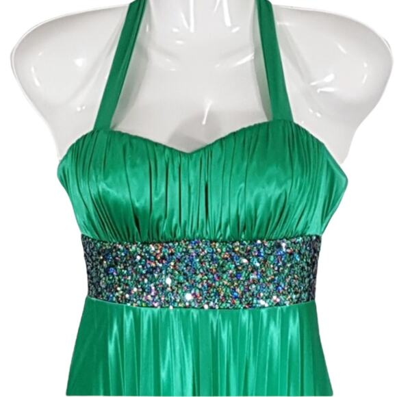 My Michelle Green Satin Sequin Evening St. Patrick's Day Prom Dress Size S/XS - Picture 6 of 15